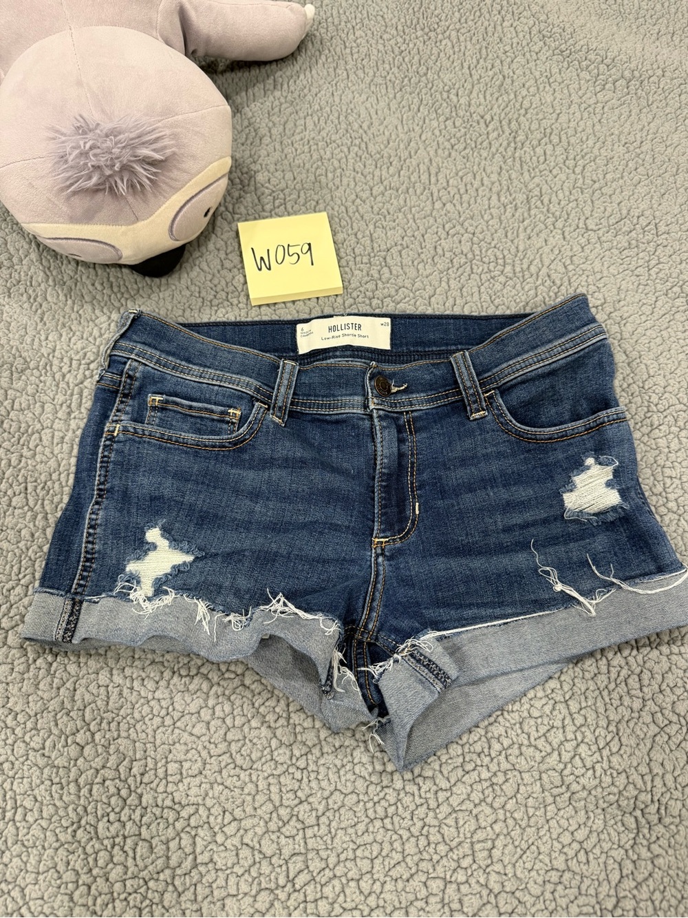 Hollister Low Rise Shortie Shorts Dark Blue Distressed Cuffed Denim Shorts